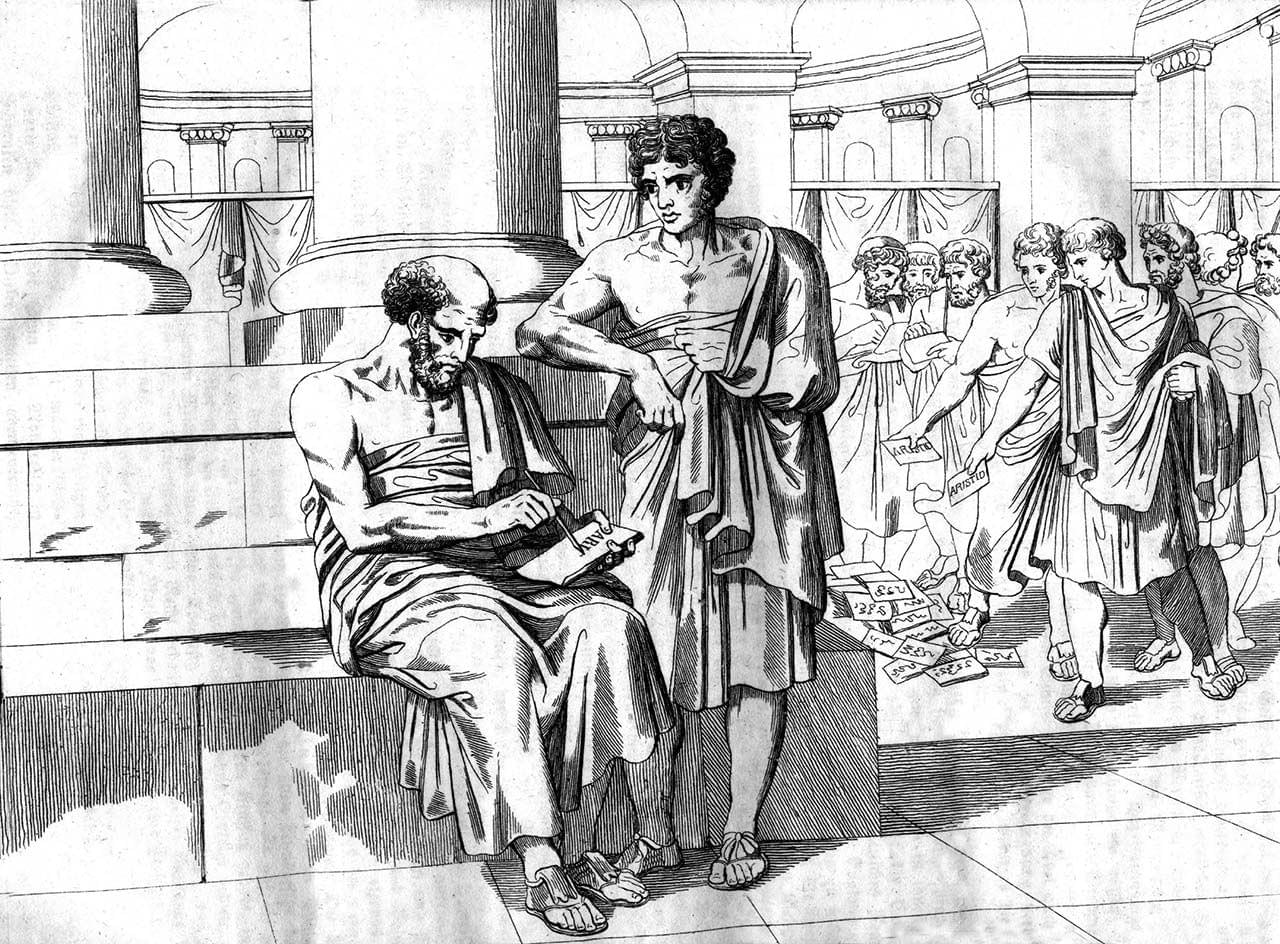 Athénský politik a státník Aristides, 530–⁠468 př. n.l. Mědirytina z roku 1832. Zdroj: INTERFOTO/Alamy Stock Foto