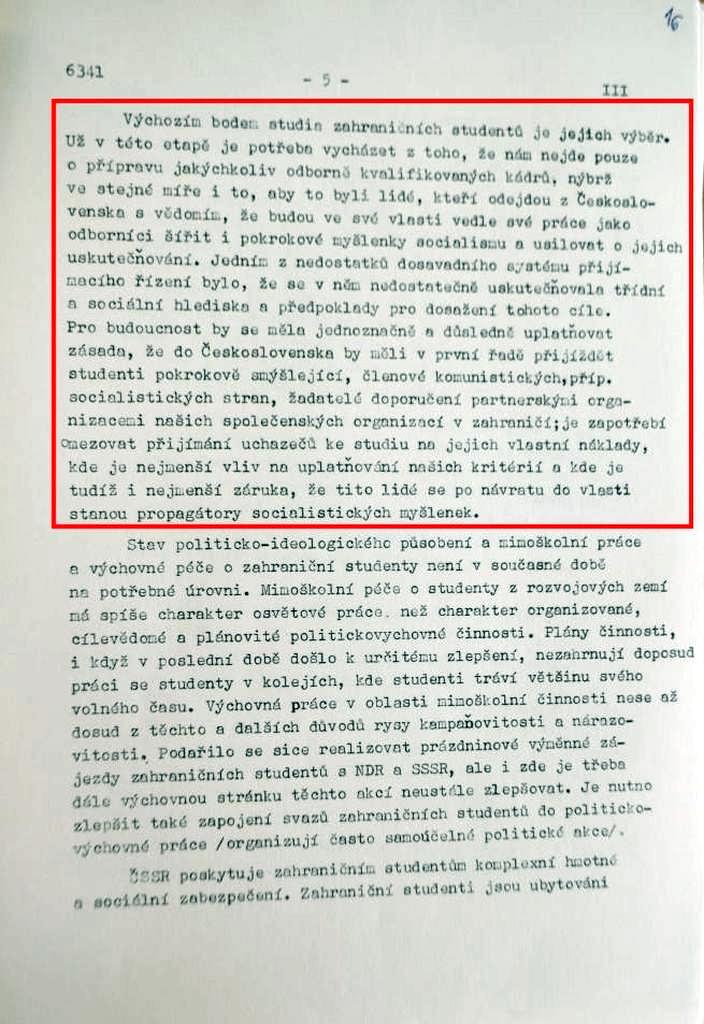 Současná situace na Universitě 17. listopadu, 1973. Zápis z předsednictva ÚV KSČ. Zdroj: NA ČR