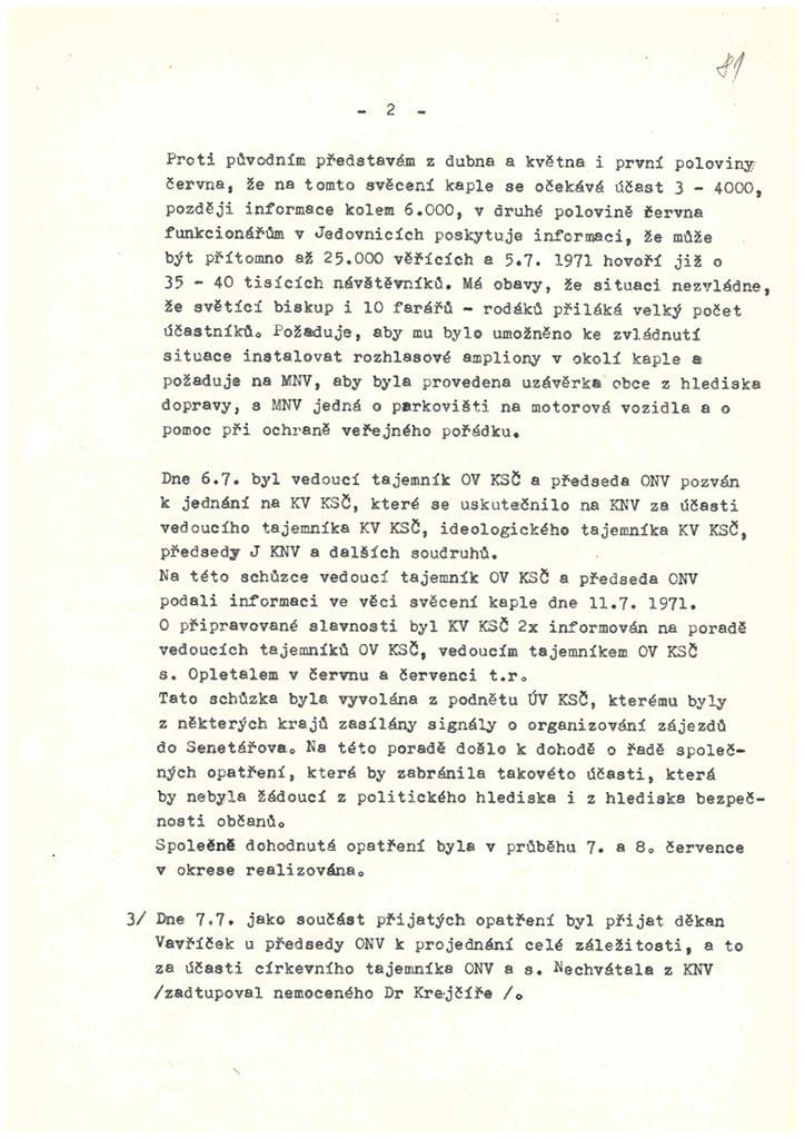 Průběžná zpráva o stavbě kostela z roku 1971, vyžádaná Krajským výborem komunistické strany. Zdroj: SokA Blansko