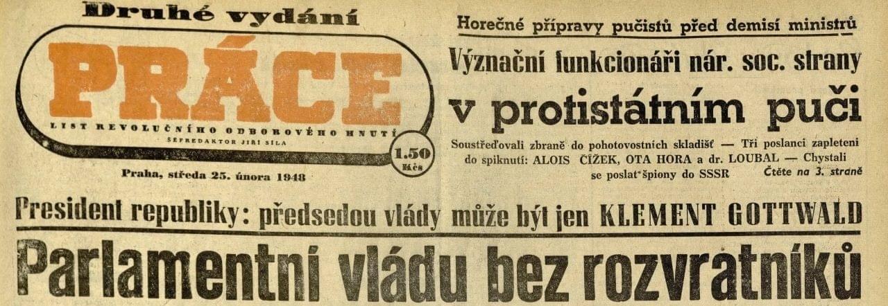 Práce 25. 2. 1948, druhé (zvláštní) vydání. Zdroj: Knihovna Národního muzea v Praze