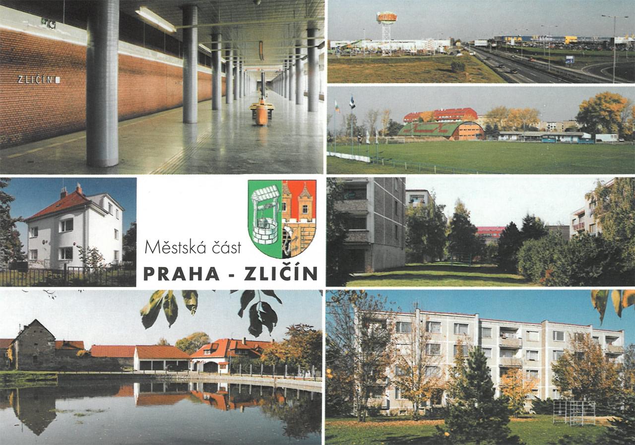 MČ Praha-Zličín na pohlednici kolem roku 2000. Zdroj: archiv MČ Praha-Zličín (upravila Taťána Binková)