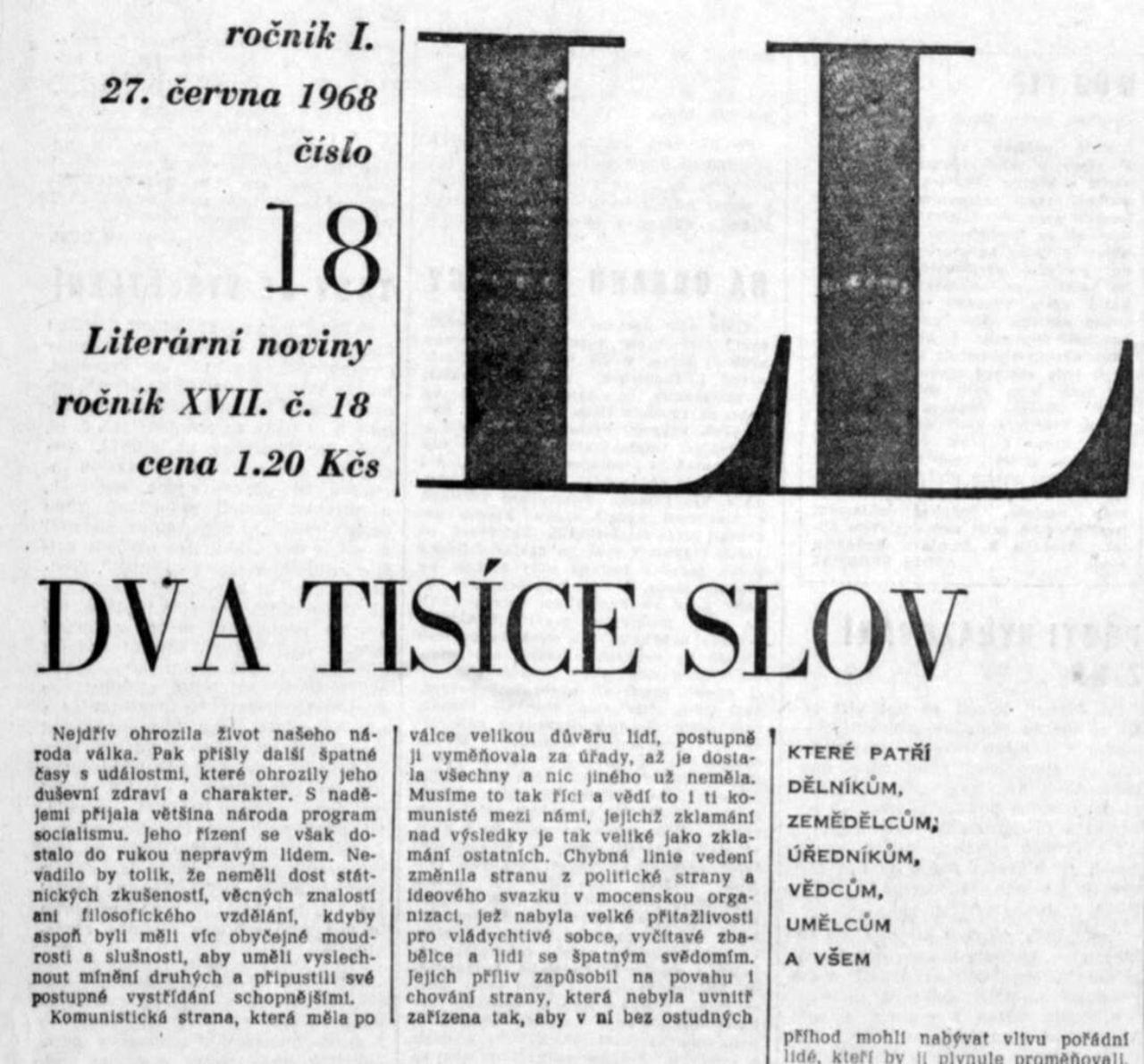 Dva tisíce slov. Zdroj: Literární noviny I./1968, č. 18