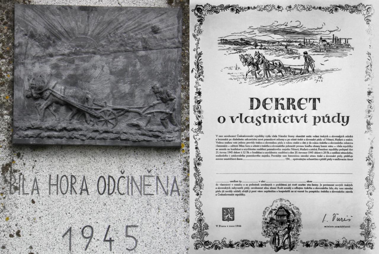 Dekret o vlastnictví půdy. Foto neznámý autor, 1946. Zdroj: ČTK