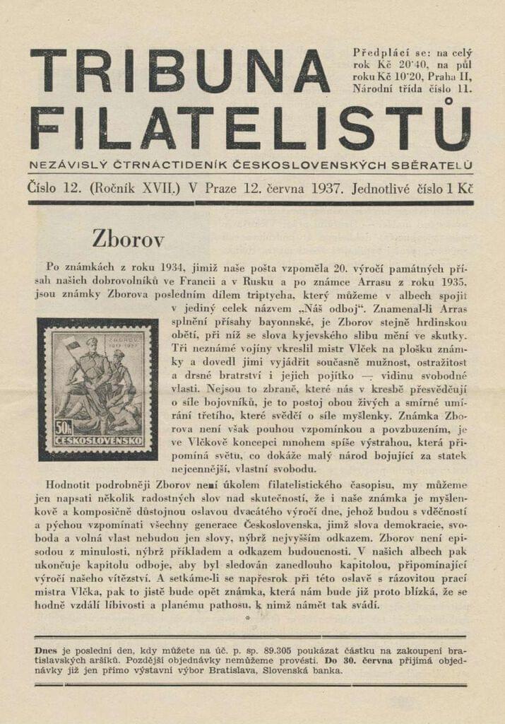 Zdroj: Tribuna filatelistů č. 12, 12. června 1937