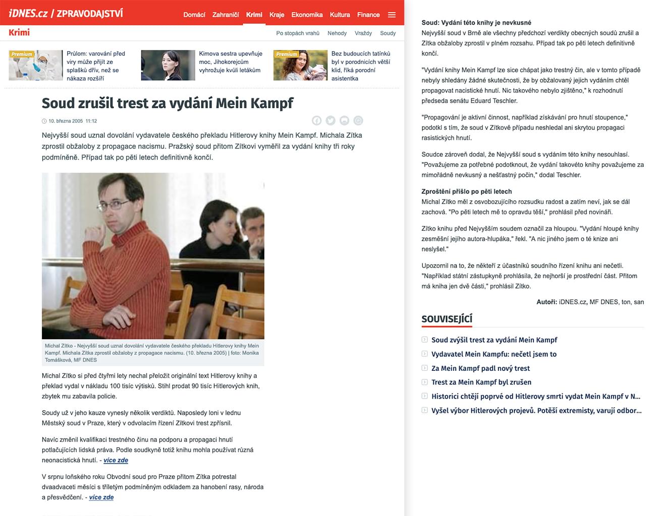 Soud zrušil trest za vydání Mein Kampf, 10. března 2005. Zdroj: iDnes.cz